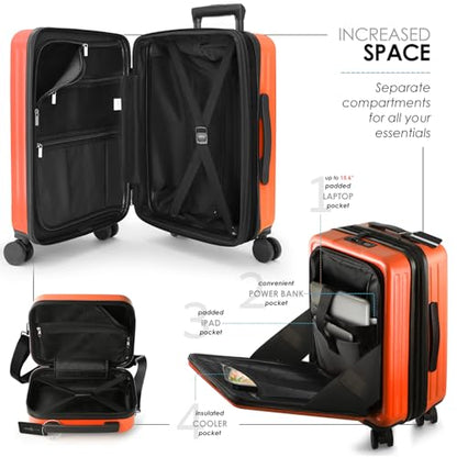 TRAVELARIM 20 Inch Carry On Luggage 22x14x9 Airline Approved Suitcase - color: Orange, size: Carry-on 20 Inch