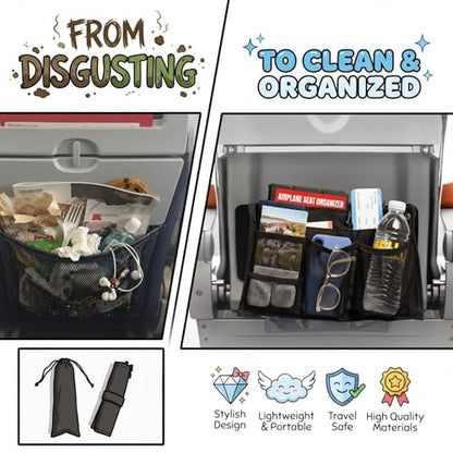 Airplane Seat Organizer to Clip onto Airplane Seat Pocket | Travel Essentials Accessory with Improved Universal Compatibility (15 x 9 Inches)