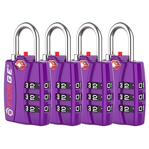 Forge TSA Approved Luggage Locks, Open Alert TSA Locks, Purple, 4 Pack - color: Purple 4PK