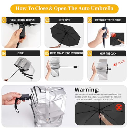 UPF 50+ UV Umbrellas for Sun Protection 41 Inch,Large Automatic Umbrellas for Rain Windproof, Compact Folding UV Blocking for Beach, Golf, Hiking & Daily Use - color: Silver/Black&Blue