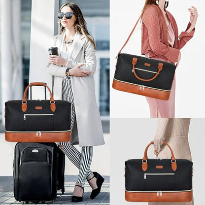 ITIEZY Weekender Bag for Women 21.5" Travel Duffel Large Carry On Bag 3PCS - color: 4-Black Brown