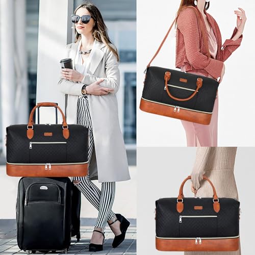 ITIEZY Weekender Bag for Women 21.5" Travel Duffel Large Carry On Bag 3PCS - color: 4-Black Brown