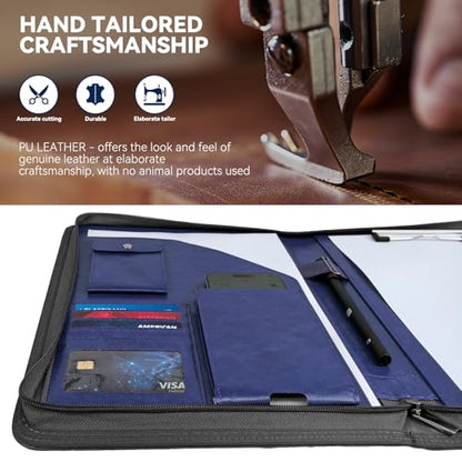 WRIYES Zippered Padfolio Organizer, Blue, 10.2 Inch Portfolio Folder - color: Blue
