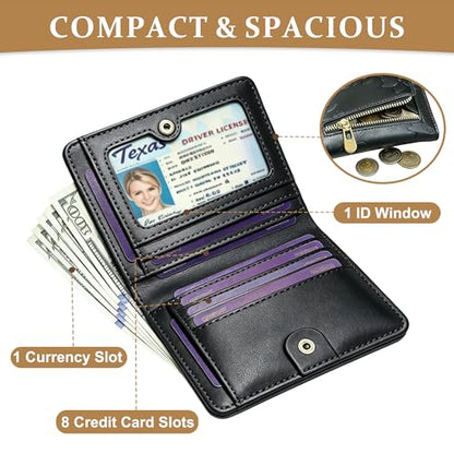 Small RFID Womens Wallet Travel Bifold Compact Slim thin Credit Card Holder - color: Black
