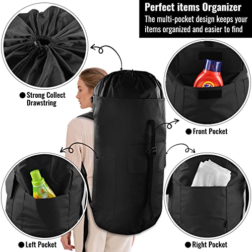 Laundry Bag Backpack 125L Extra Large, Heavy Duty 900D Coated Oxford Fabric, 3 Pockets Durable Travel Laundry Bags with Soft Padded Shoulder Straps for College Dorm, Apartment, Laundromat (Black) - color: Black