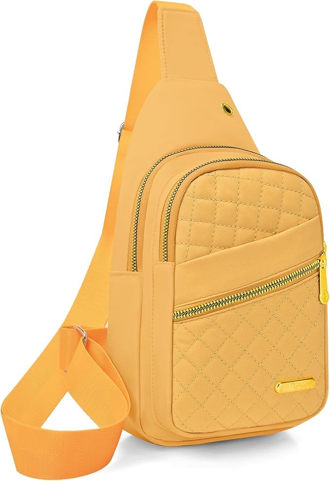 Small Sling Bag For Women Men Fashion Casual Crossbody Sling Backpack Solid Wallet - color: Deep Yellow