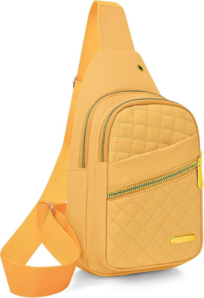Small Sling Bag For Women Men Fashion Casual Crossbody Sling Backpack Solid Wallet - color: Deep Yellow