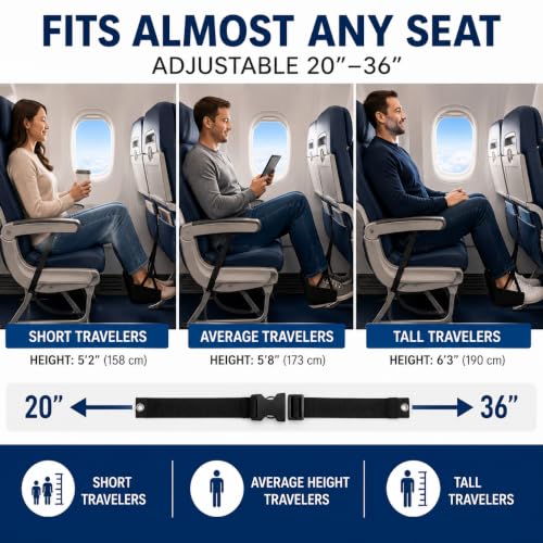 Airplane Foot Hammock 3-in-1 Travel Kit – Adjustable Memory Foam Foot Rest with Eye Mask & Ear Plugs for Long Flights, Office & Car