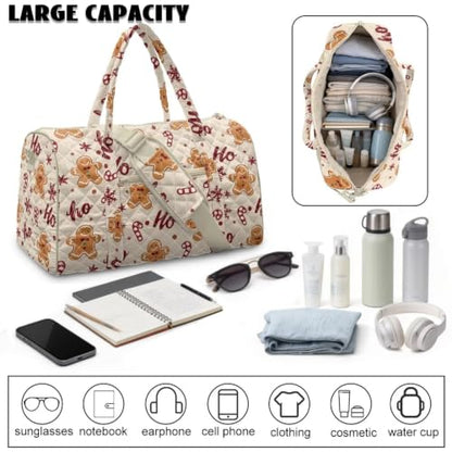 Youngerbaby Gingerbread Man Quilted Duffle Bag for Christmas Overnight - color: Gingerbread Candy Cream