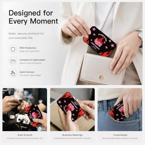 Credit Card Holder for Women Men Mini Aluminum Card Case Wallet Fire | ABS Business ID Case,Hard Case Large Capacity 6 Slots, Waterproof Durable ，Secure Closure Slim Small Credit Card Protector - color: Fire