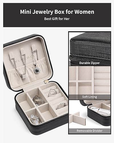VLANDO Travel Jewelry Case with Mirror, Storage 3 Pairs of Stud Earrings - color: D.Black - Mirror
