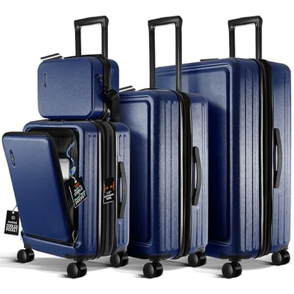TRAVELARIM 4 Piece Luggage Sets with Spinner Wheels, Travel Suitcase Set - color: Navy, size: 4 Piece Set (20/24/28)