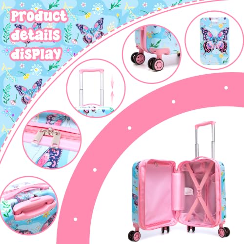 Kid's Hardshell Luggage Sets 4 Piece Rolling Suitcases with Wheels for Girls Women 16" Carry on Luggage Toddler Travel Suitcase Set - color: Pink Butterfly