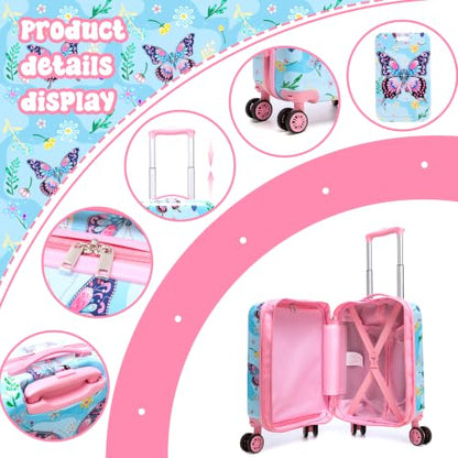 Kid's Hardshell Luggage Sets 4 Piece Rolling Suitcases with Wheels for Girls Women 16" Carry on Luggage Toddler Travel Suitcase Set - color: Pink Butterfly