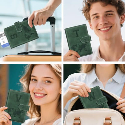 Passport Holder Wallet Cover Personalized Initial Travel Essentials - color: Pine Green, size: T