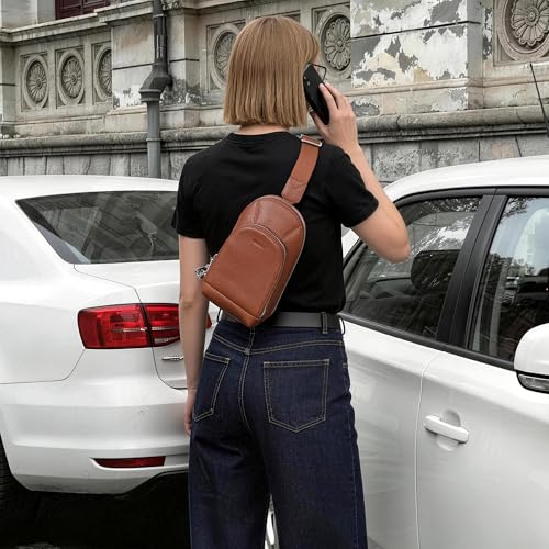 befen Genuine Leather Sling Bag for Women, Anti Theft Crossbody Chest Bags - color: Brown