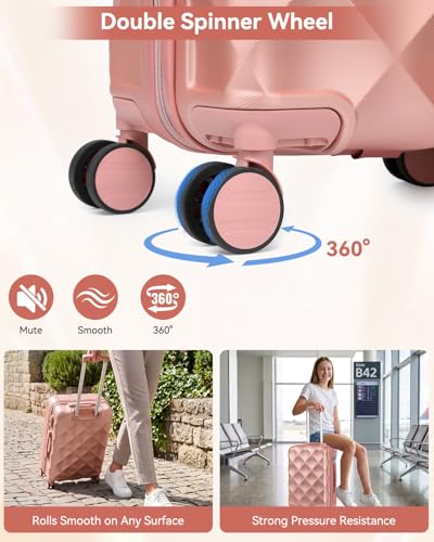 Somago Luggage Sets 5 Piece Hardside 20"/24"/28" with Duffle Toiletry Pouch - color: Rose Gold, size: 5 Piece Set