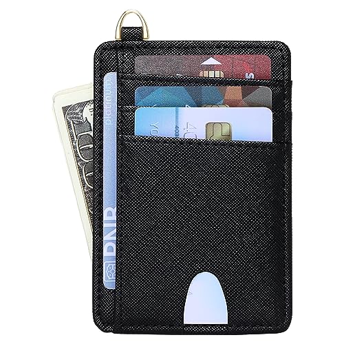 Badiya Credit Card Holder Slim Minimalist Wallet, Front Pocket Purse RFID Blocking Wallet Compact Card Case with ID Window for Women & Men - color: 1-Cross-Black