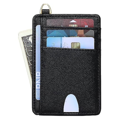 Badiya Credit Card Holder Slim Minimalist Wallet, Front Pocket Purse RFID Blocking Wallet Compact Card Case with ID Window for Women & Men - color: 1-Cross-Black