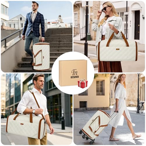 Rolling Garment Bag for Travel, 50L Duffle Bag with Shoe Compartment, 4pcs - color: Beige