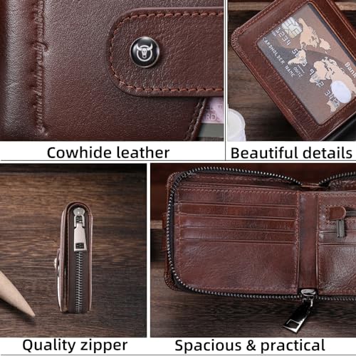 BULLCAPTAIN Genuine Leather Men's Wallet with Zipper T23 (Coffee) - color: Coffee