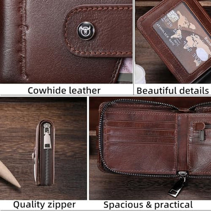 BULLCAPTAIN Genuine Leather Men's Wallet with Zipper T23 (Coffee) - color: Coffee