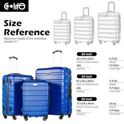 Coolife Luggage Set, 3 Piece Lightweight Durable Hardshell, Blue - color: Blue