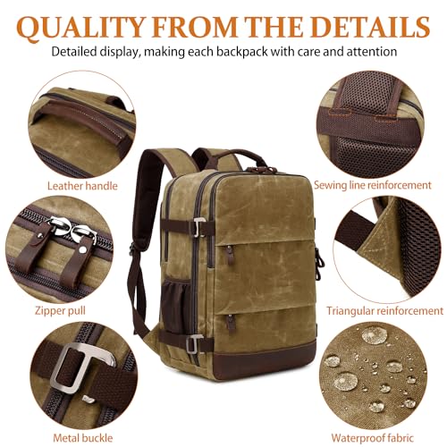 BOVIP Travel Backpack for Men Carry On Backpack Flight Approved Personal Item Backpack, 17 inch Laptop Backpack Casual Daypack Weekender Business Hiking Backpack, Brown - color: Brown, size: 17 inch