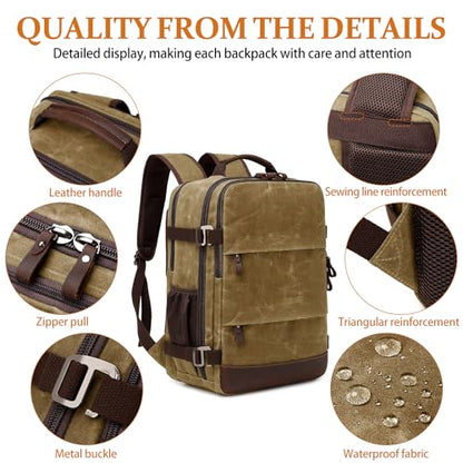 BOVIP Travel Backpack for Men Carry On Backpack Flight Approved Personal Item Backpack, 17 inch Laptop Backpack Casual Daypack Weekender Business Hiking Backpack, Brown - color: Brown, size: 17 inch
