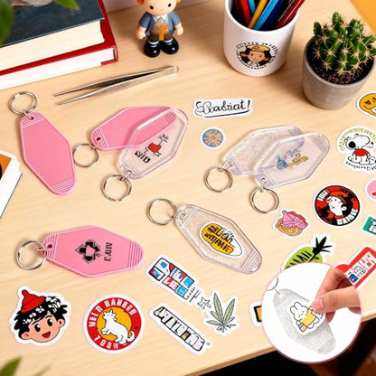 LOTMER 20/30/40/80 PCS Hotel Keychain Blank with Key Rings, 60 Colors Motel Key Chains for DIY Keychains - color: Clear-40