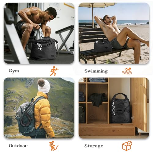 Compression Laundry Bag for Travel, Dirty Clothes Travel Laundry Bag - color: Black, size: Medium