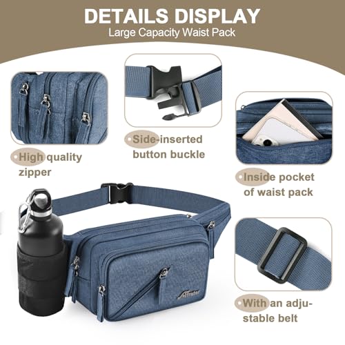 Fanny Pack Waterproof Waist Bag Pack Men Women Hip Bum Bag With Water Bottle Holder Adjustable Strap Suitable For Outdoors Workout Traveling Hiking Cycling Dog Walking Pouch Bag(Blue) - color: Blue