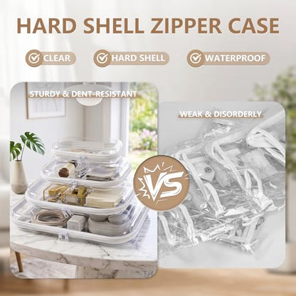 TenKa Clear Hard Shell Zipper Case, 6 Pack Extra Large Clear Zipper Pouches for Travel, Waterproof Hard Plastic Storage Bags for Office Supplies, Toys, Toiletry & Makeup (2M+2L+2XL) - size: 2XL+2L+2M