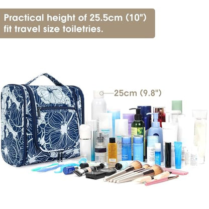 Narwey Large Hanging Travel Toiletry Bag for Women, Makeup Cosmetic Bag - color: B-Blue Lotus, size: Large