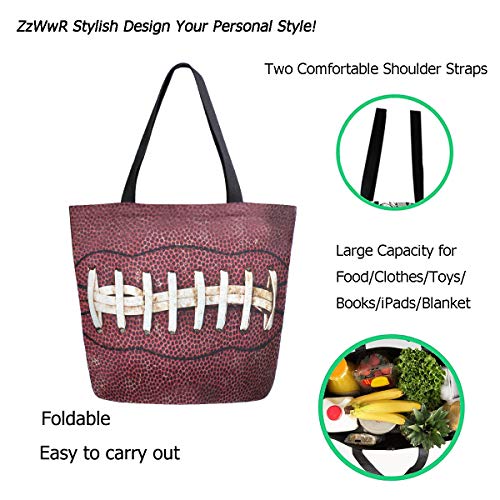 Woman's Close Up of American Football Large Canvas Long Handle Tote Bag