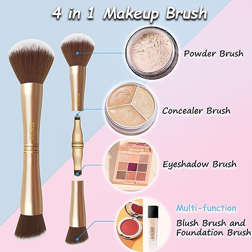 4 in 1 Makeup Brush Set, Travel Makeup Brushes with Case, Foundation Brush/Blush Brush, Eyeshadow Powder Brush,Concealer Brush (gold-plastic case) - style: gold-plastic case