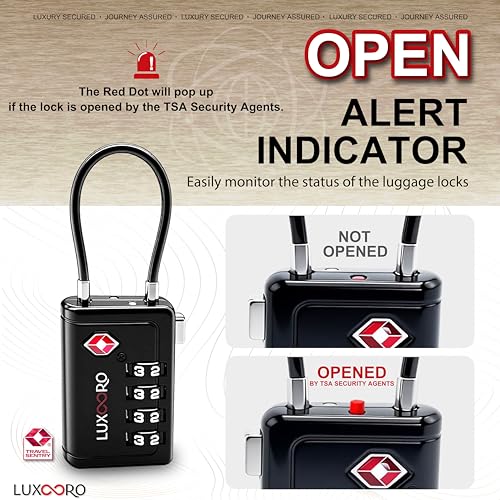 TSA Approved Luggage Lock with Alert Indicator, 4-Digit Resettable Combination, Durable Zinc Alloy Travel Lock for Suitcase, Backpack, Toolbox, Locker, All-Purpose, keyless – Black (1 Pack) - color: Black 1 Pack
