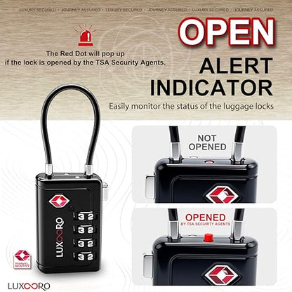 TSA Approved Luggage Lock with Alert Indicator, 4-Digit Resettable Combination, Durable Zinc Alloy Travel Lock for Suitcase, Backpack, Toolbox, Locker, All-Purpose, keyless – Black (1 Pack) - color: Black 1 Pack
