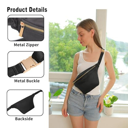 Fanny Pack Crossbody for Women Nylon Travel Waist Belt Bag (Black) - color: Black