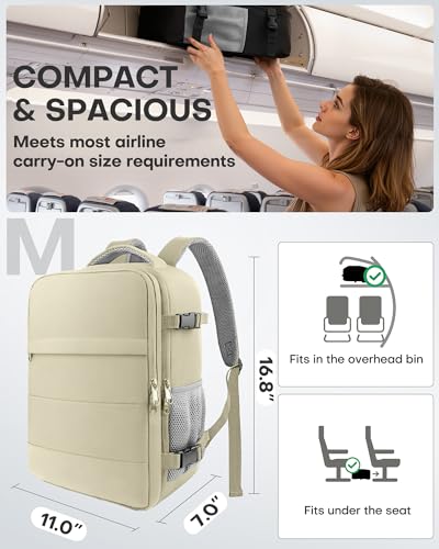 HOTOR Travel Backpack Flight Approved Bag Men Women, Medium Beige - color: Beige, size: Medium
