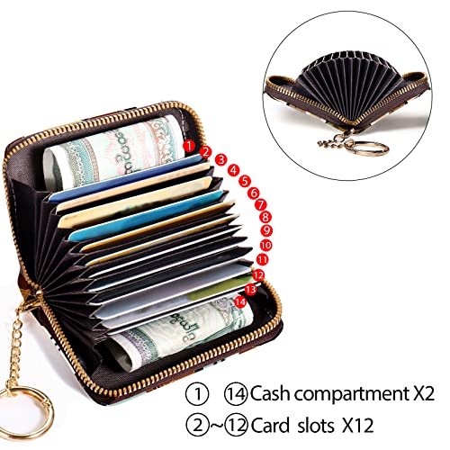 Yonlevres Credit Card Holder RFID Small Wallet Women Keychain Zipper - color: Black Girl