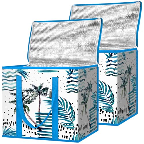 BALEINE Insulated Reusable Grocery Bags with Zippered Top, Large Cooler Bag - color: Island Breeze, size: 2 Pack