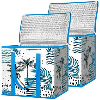 BALEINE Insulated Reusable Grocery Bags with Zippered Top, Large Cooler Bag - color: Island Breeze, size: 2 Pack