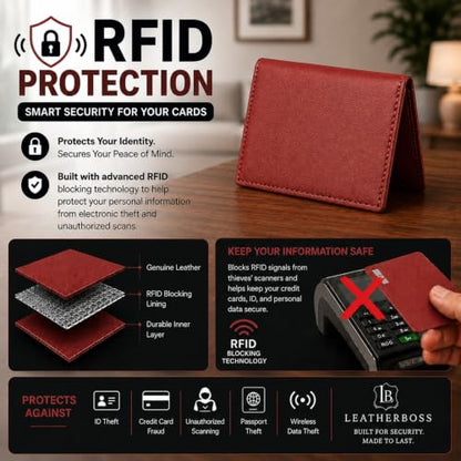 Leatherboss Slim Thin Leather Credit Card Id Mini Wallet Holder Bifold Driver's License Safe (Chocolate) - color: Chocolate