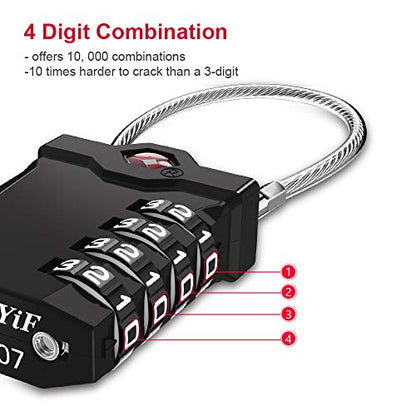 ZHEGE TSA Approved Luggage Lock, Travel Lock, 5.5in Flexible Cable (Black) - color: 1p Black