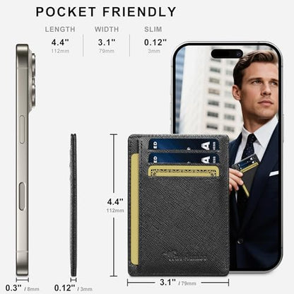 Travelambo 100% Genuine Leather Wallet for Men and Women, Slim Minimalist RFID Blocking Front Pocket Credit Card Holder with Gift Box(Cross Black) - color: Cross Black