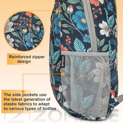 ZOMAKE Lightweight Packable Backpack 20L, Foldable Small Daypack for Hiking - color: Royal Blue, Floral Print