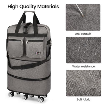40'' Expandable Rolling Duffle Bag w/Wheels,Foldable - color: GREY, size: 40in