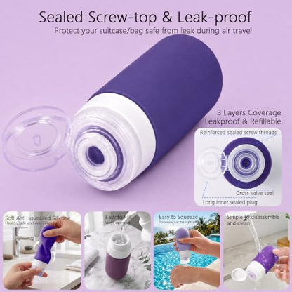 24 Pack Travel Bottles for Toiletries -TSA Approved, Leak Proof Silicone - color: Purple