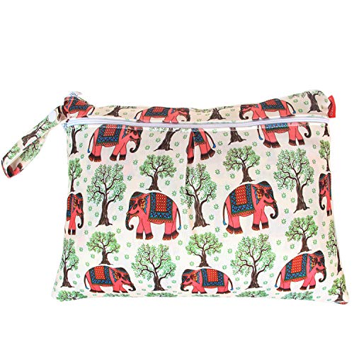 Damero 2Pcs Cloth Diapers Wet Dry Bag, Zippered Organizer, Elephants